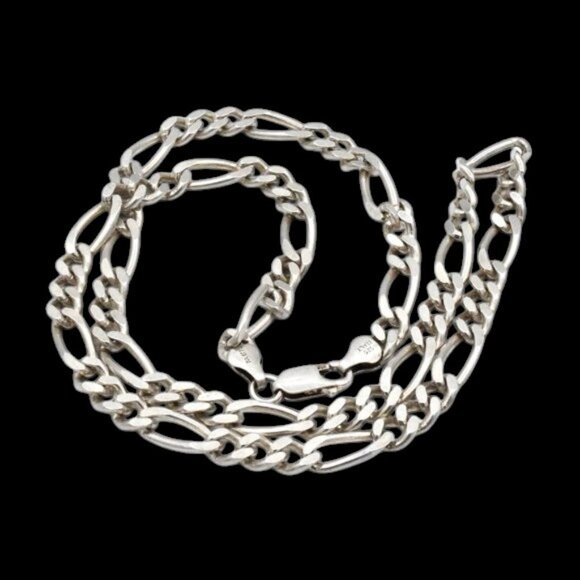 Italian Sterling Silver Figaro Link Men´s Necklace 925...